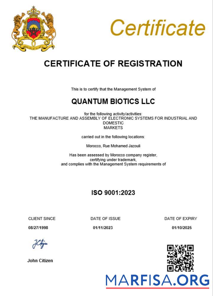 Downloadable Morocco business registration certificate Word and PDF template